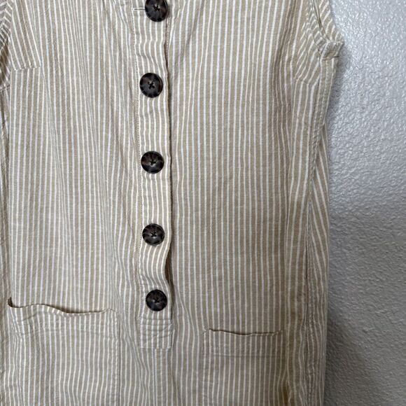 Marine Layer size S Hemp Tencel Blend Romper Pants Tan White Striped Womens - Picture 2 of 13